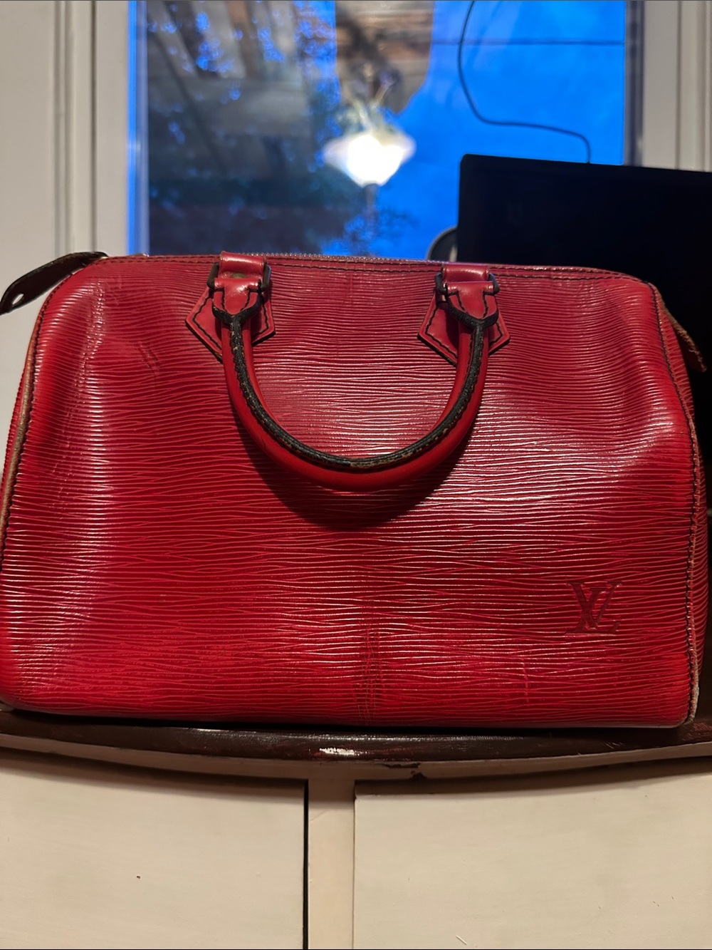 Louis Vuitton Red Epi Leather Satchel with Top Handles